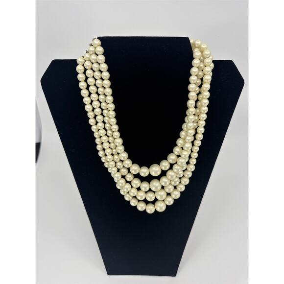 Vintage Hong Kong Costume Jewelry Faux Pearl 4-Strand Necklace - Picture 2 of 5